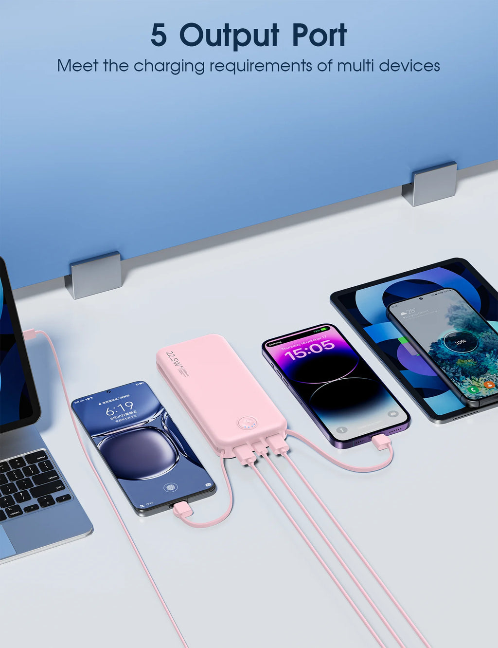 Portable Wall Charger w/Built-in Charging Cables