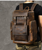 Vintage Crazy Horse Genuine Leather Hiking Backpack