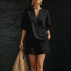 Women's Linen Loose Sleeve Shorts Set