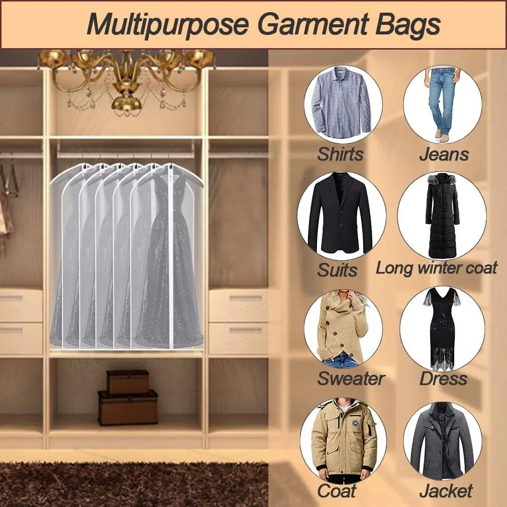 6 Sets Clear Plastic Garment Bags w/Zipper