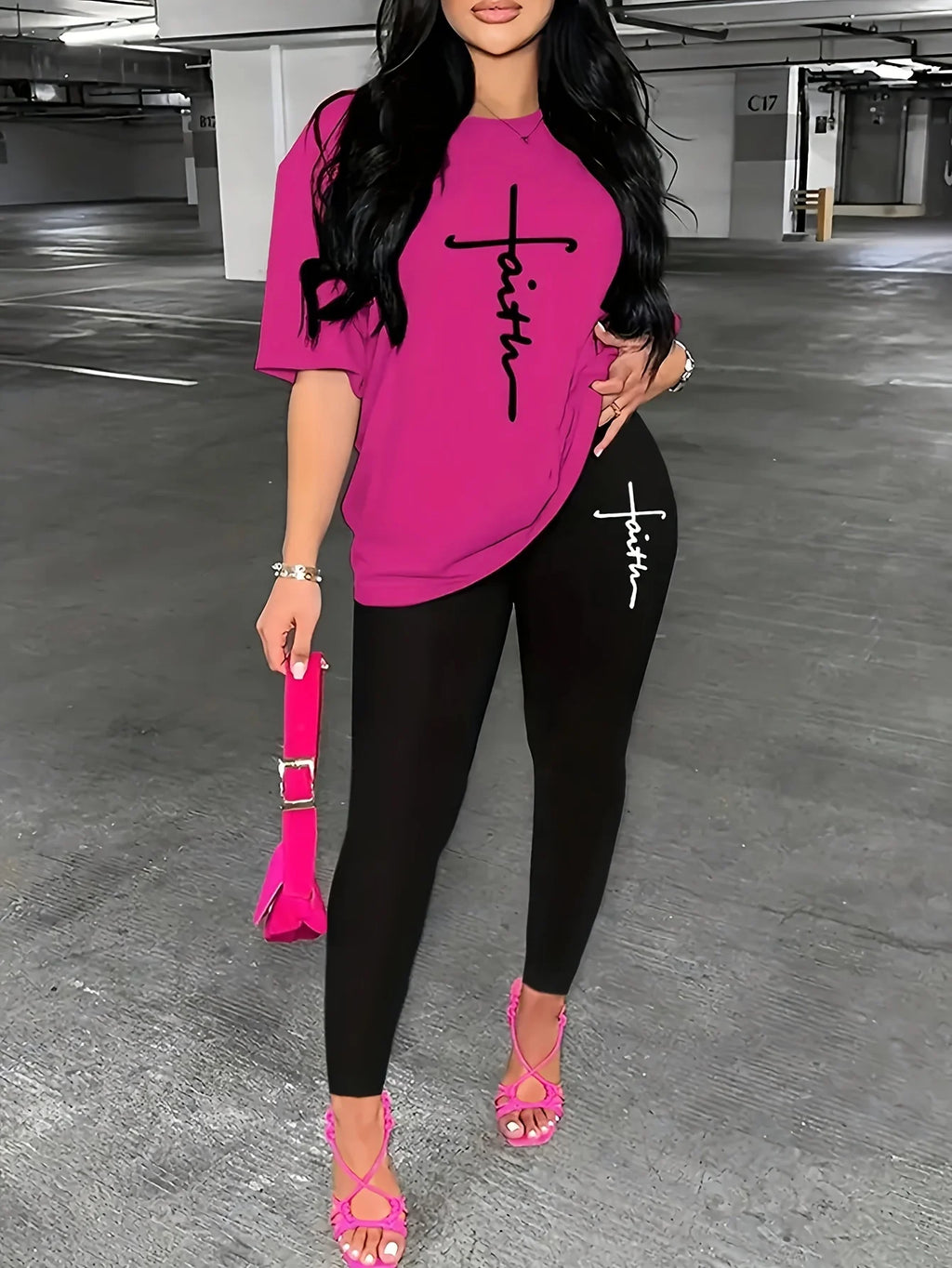 Women's T-Shirt Top & Medium Stretch Comfy Pants