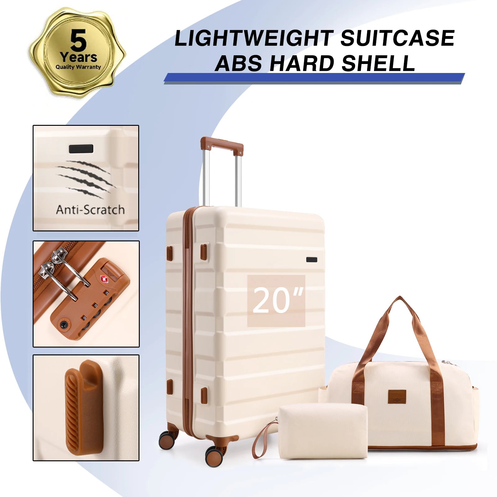 3/5pcs 20/24/28" Luggage Set w/Toiletry Bag & Duffel Bag