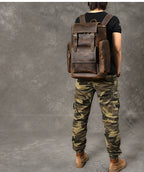 Vintage Crazy Horse Genuine Leather Hiking Backpack