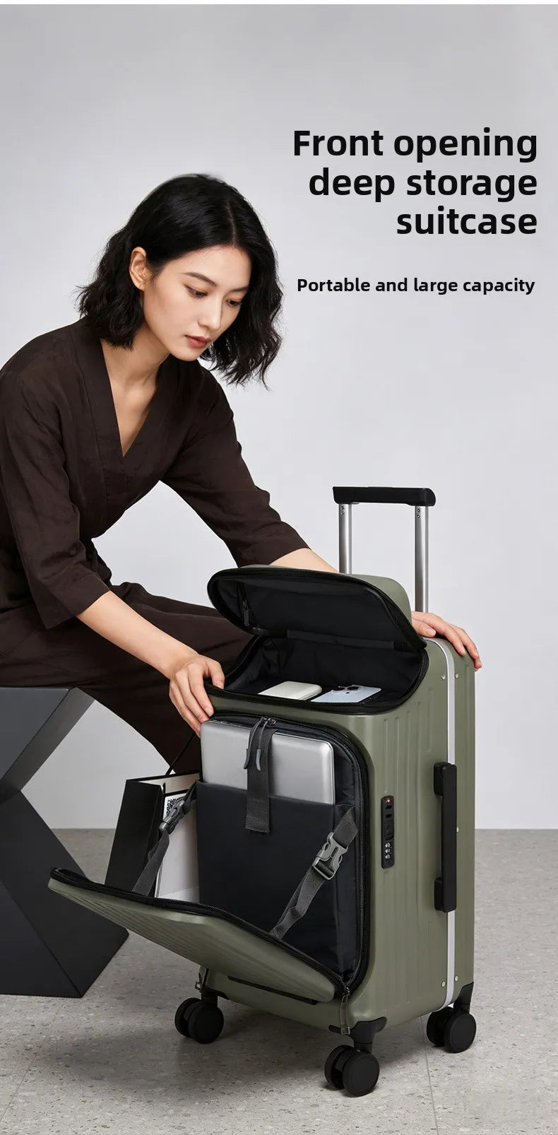 20" Multifunctional Front Opening Carry-on Luggage