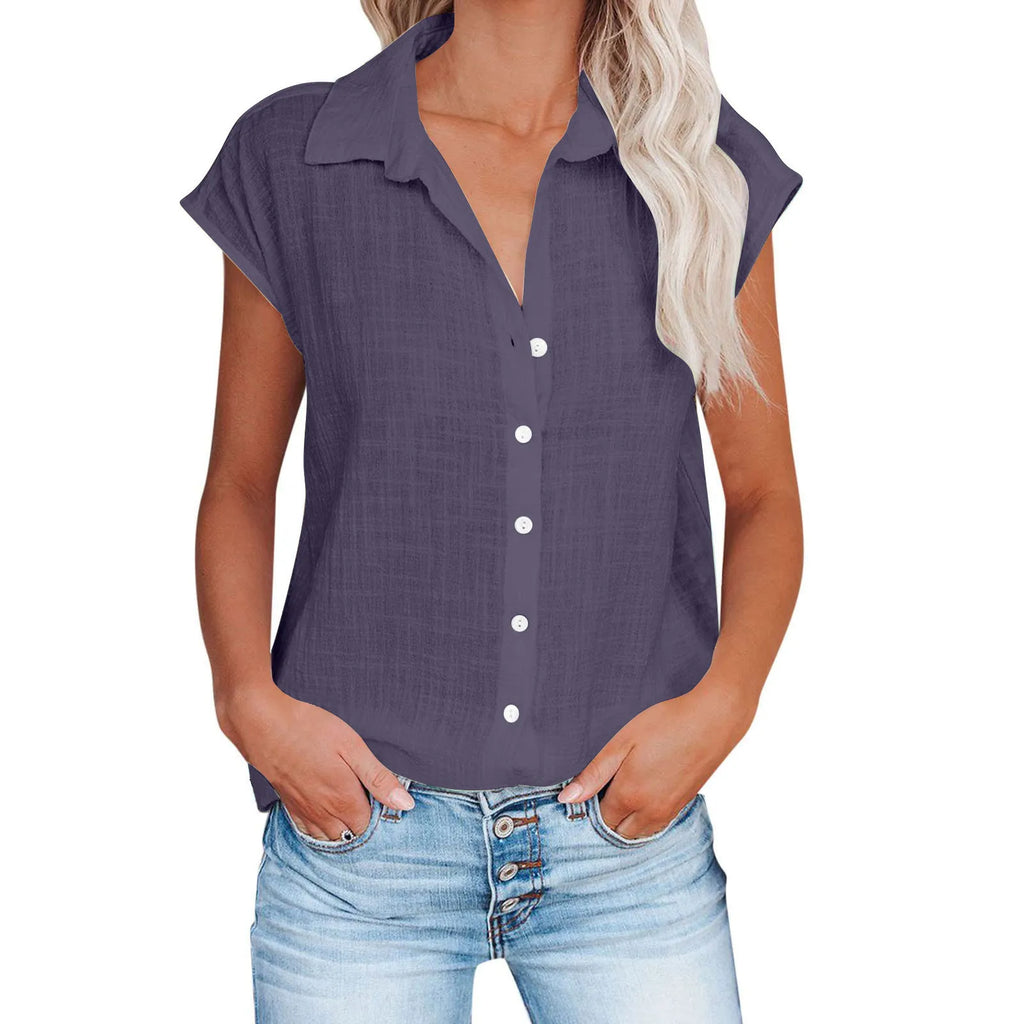 Women's Summer Solid Cotton Linen Shirt