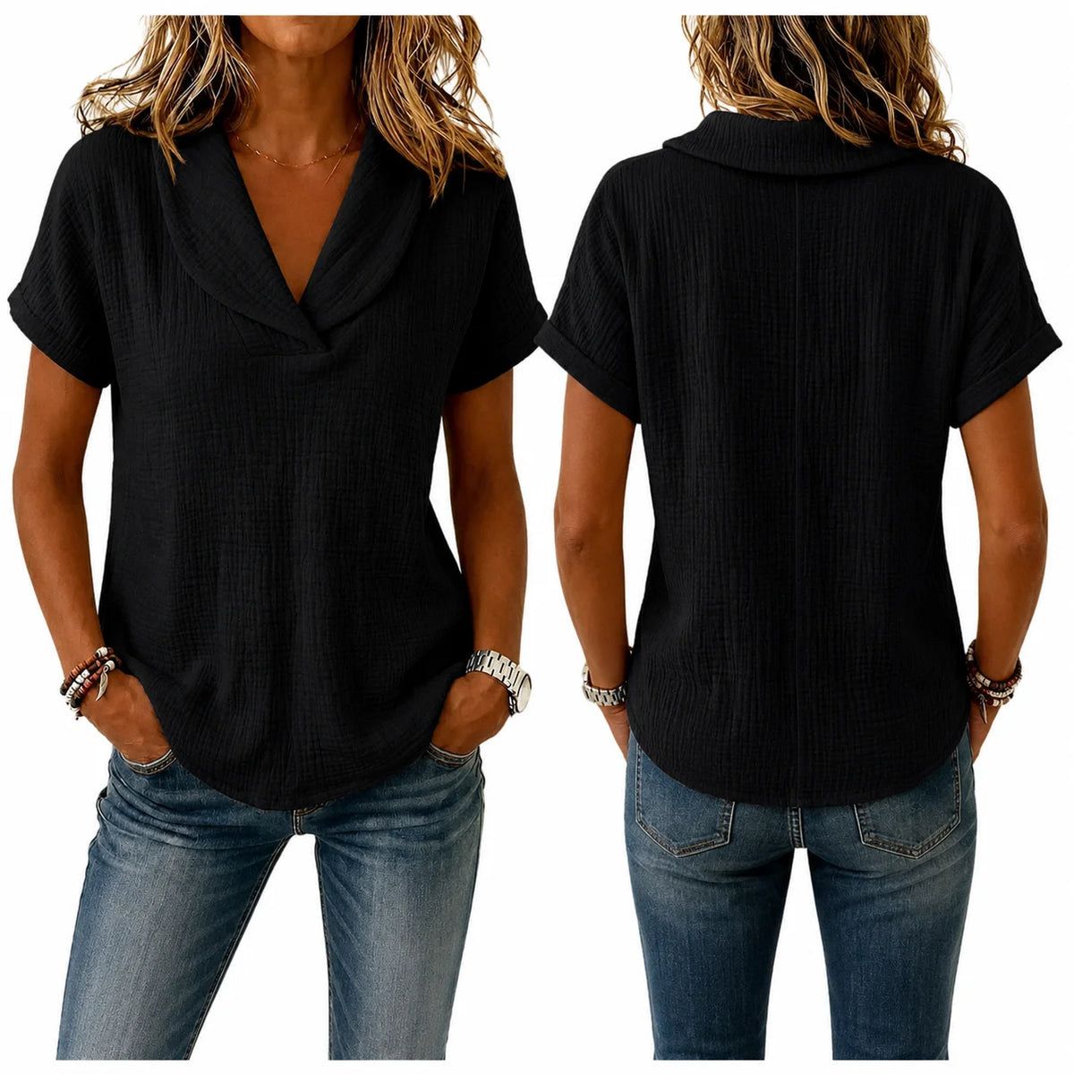 Women's Breathable Crinkle Cotton Linen Blouse