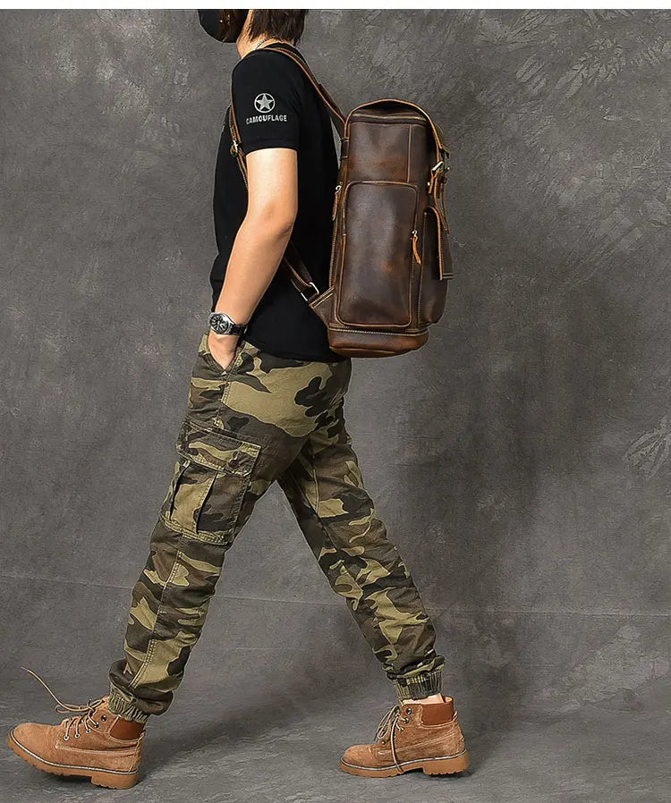Vintage Crazy Horse Genuine Leather Hiking Backpack