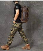 Vintage Crazy Horse Genuine Leather Hiking Backpack