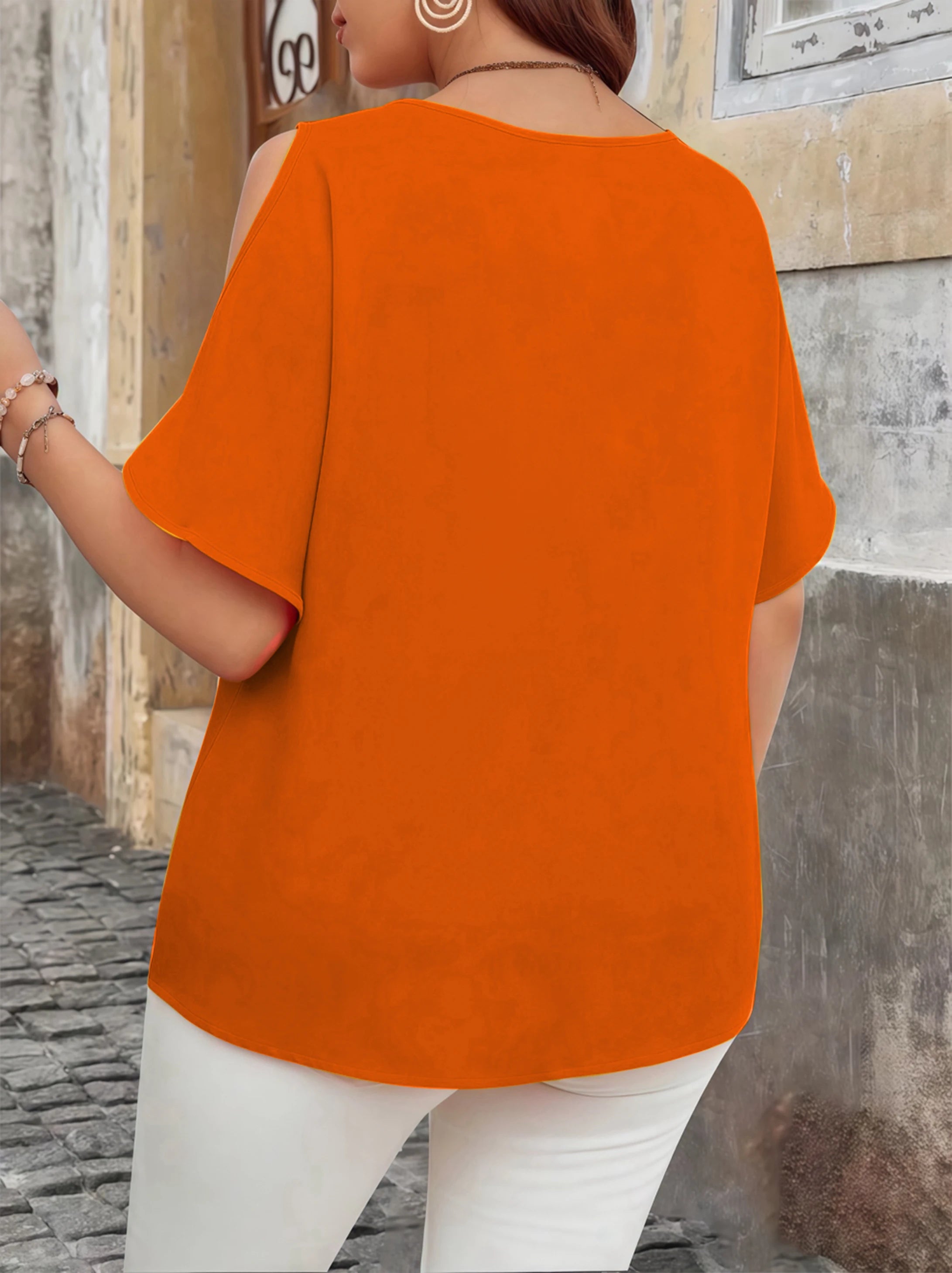 Women's Elegant Off-Shoulder Wave V-Neck T-Shirt