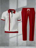 Men's Casual Red and White Streetwear Pants Set