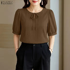 Women's Lace Up Blouse w/Puff Sleeves