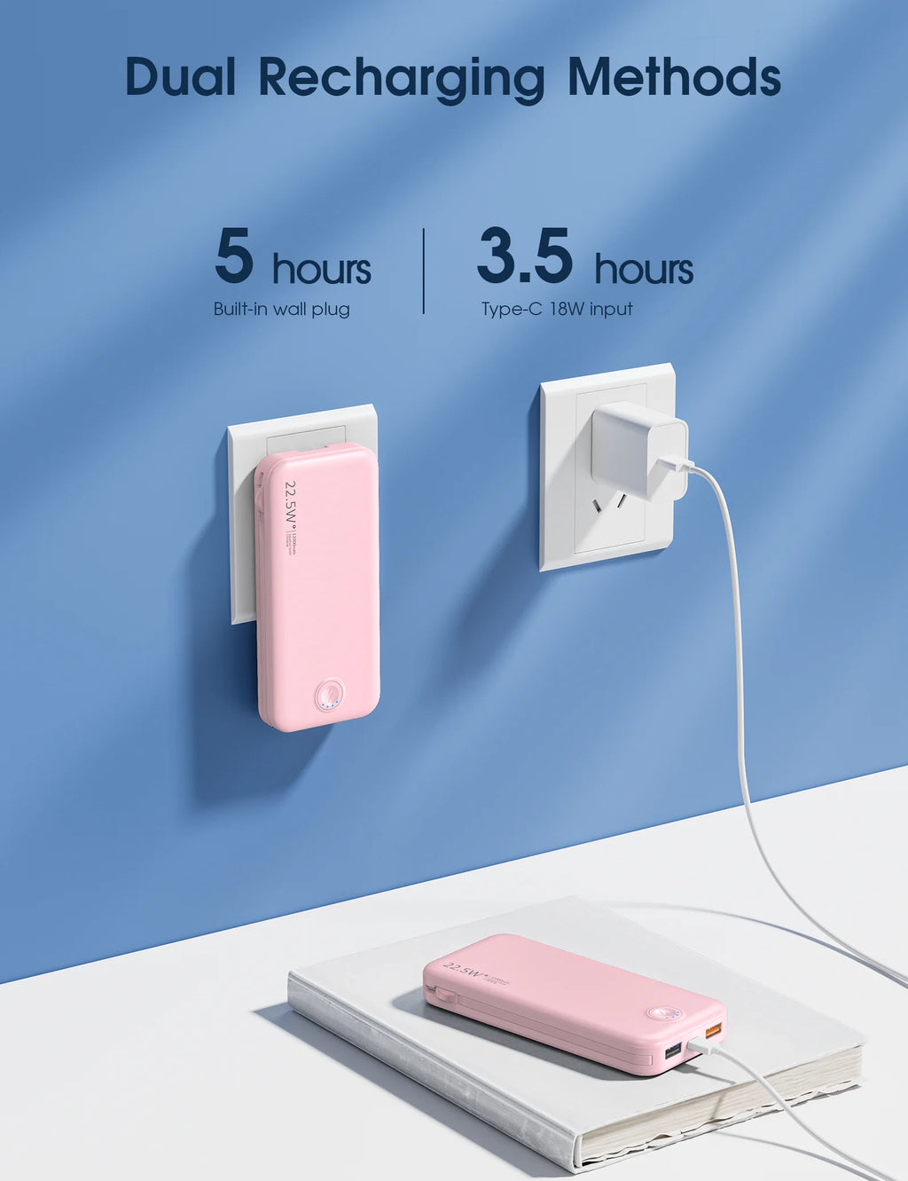 Portable Wall Charger w/Built-in Charging Cables