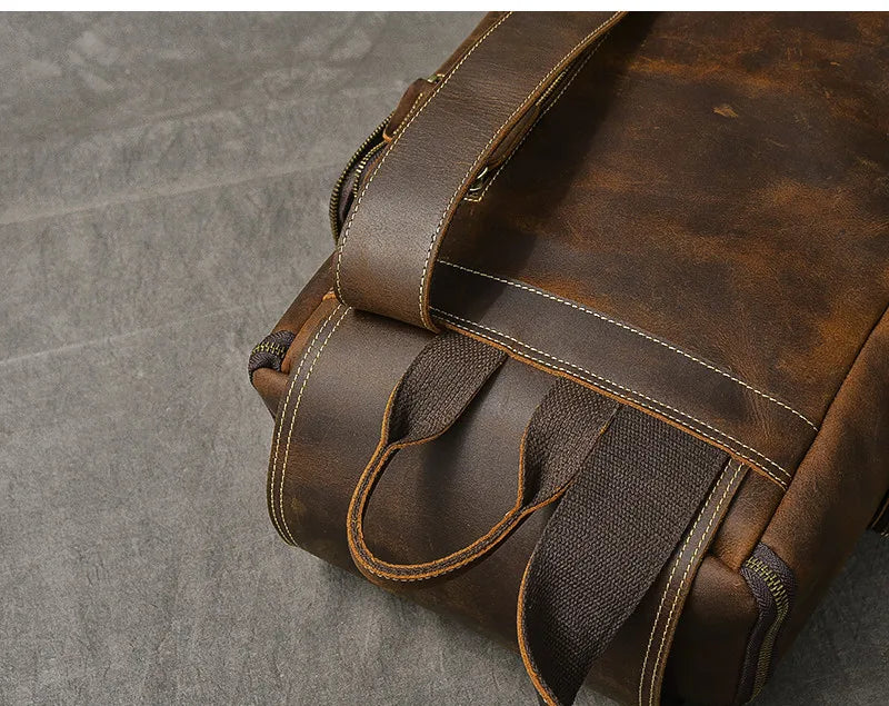 Vintage Crazy Horse Genuine Leather Hiking Backpack