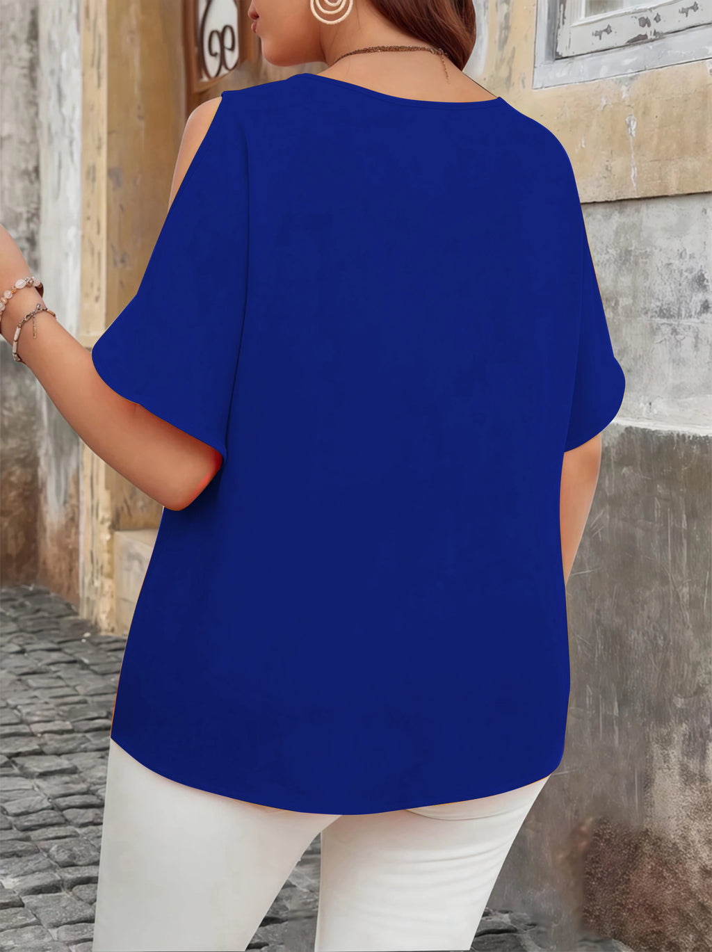 Women's Elegant Off-Shoulder Wave V-Neck T-Shirt
