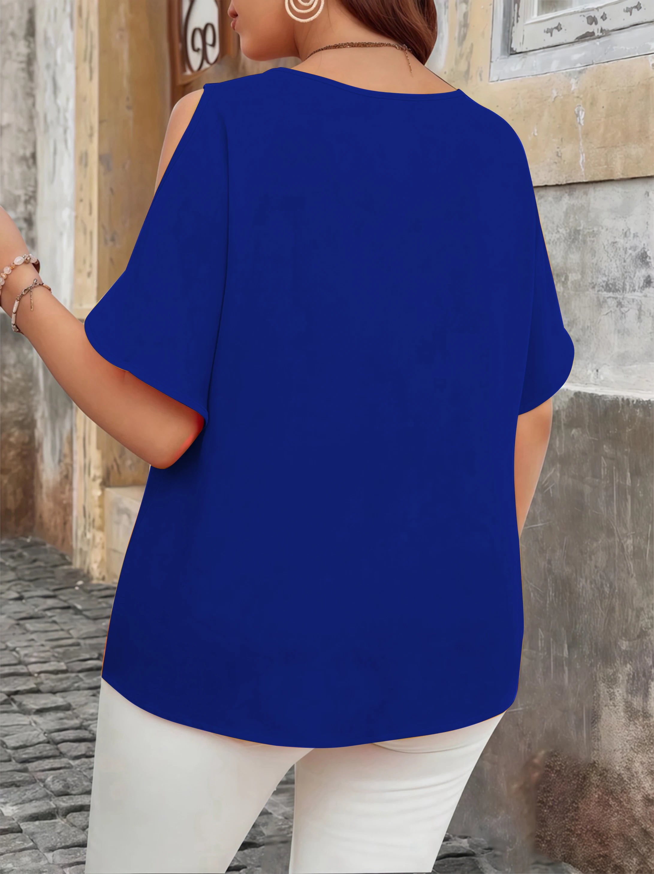 Women's Elegant Off-Shoulder Wave V-Neck T-Shirt