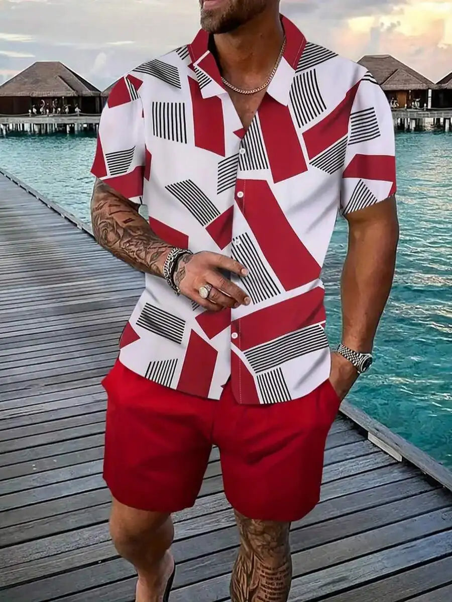 Men's Vacation Casual Short Sleeve Shirt Shorts Set