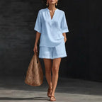 Women's Linen Loose Sleeve Shorts Set