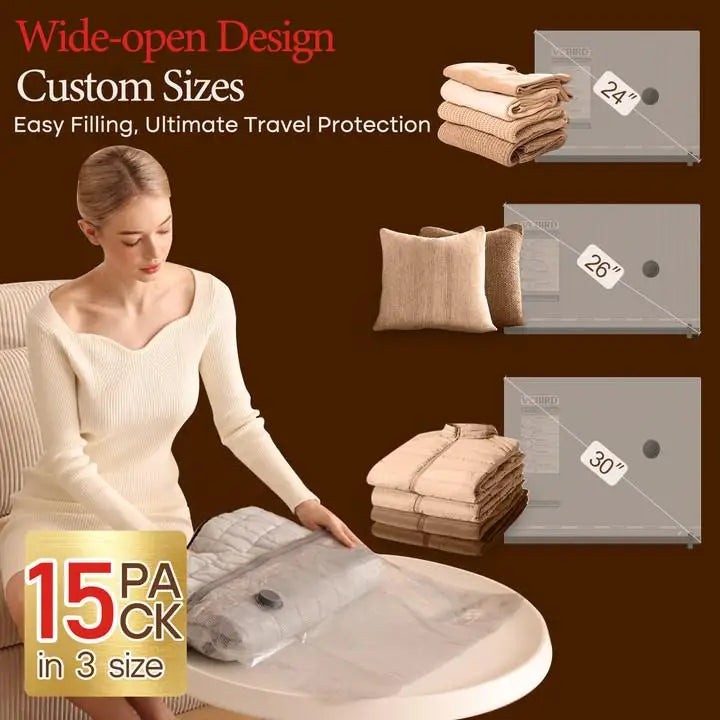 15-Pack Cordless Travel Vacuum Storage Bags
