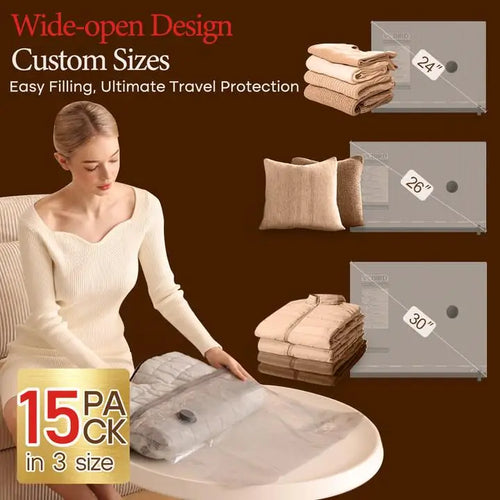 15-Pack Cordless Travel Vacuum Storage Bags