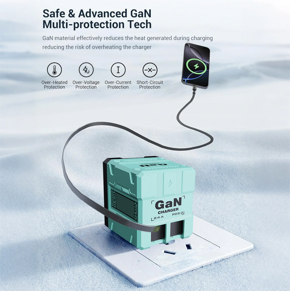 VoltGo GaN 45W Fast Wall Charger with Retractable Type-C Cable