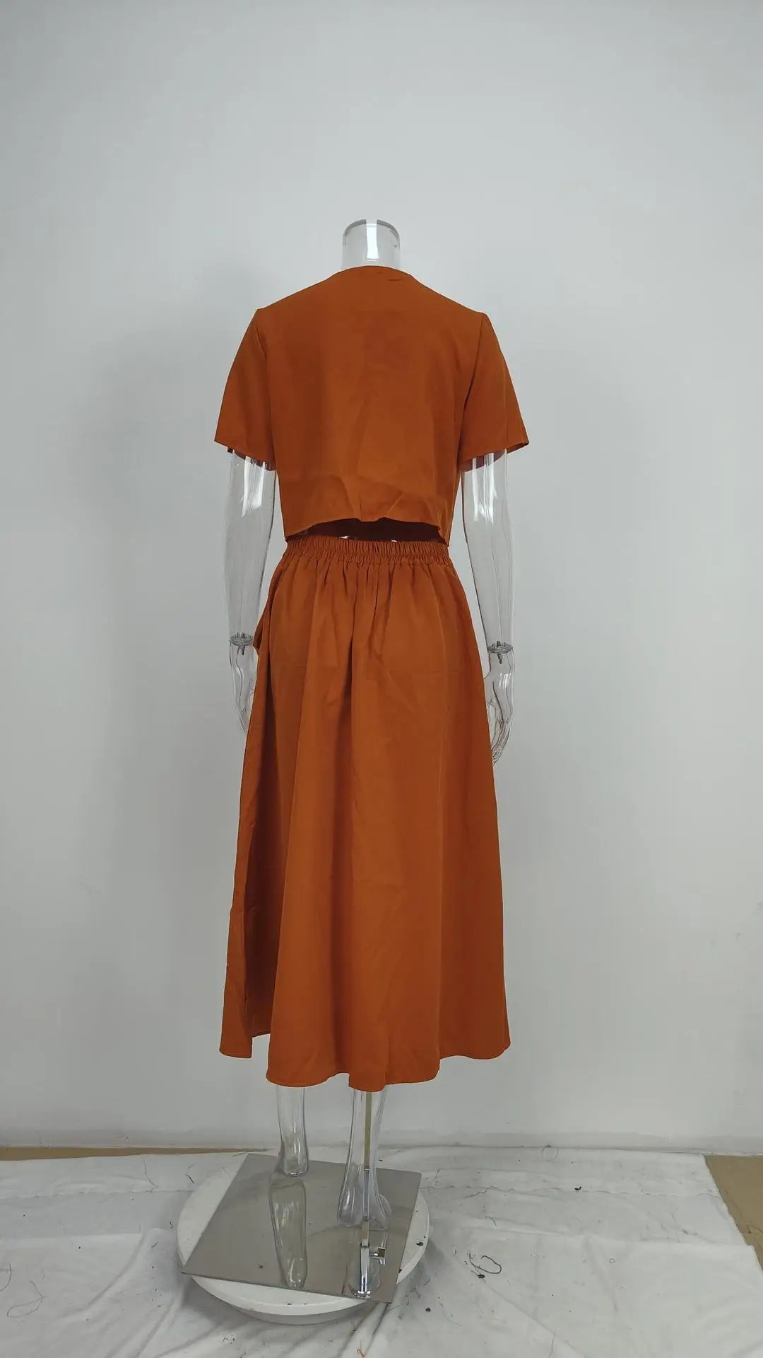 Women's Two Piece Summer Short Sleeve O-Neck Shirt and Skirt Set