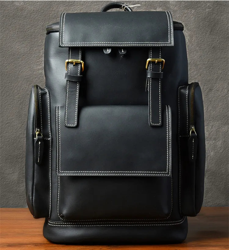 Vintage Crazy Horse Genuine Leather Hiking Backpack