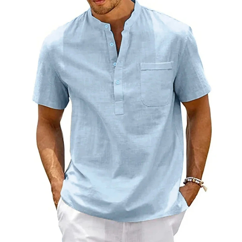 Men's Cotton Linen T-Shirt w/Pocket
