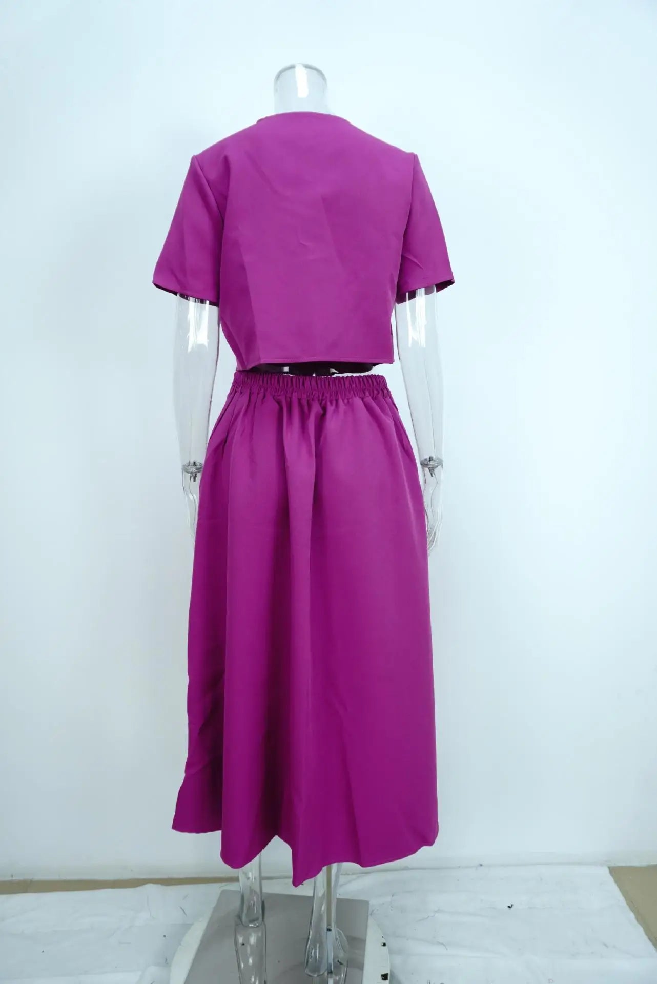 Women's Two Piece Summer Short Sleeve O-Neck Shirt and Skirt Set