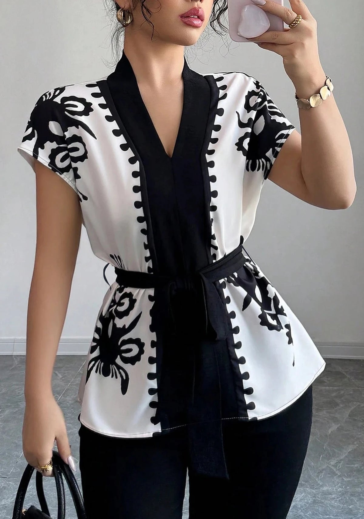 Women's Elegant Commute Floral Print Short Sleeve Top