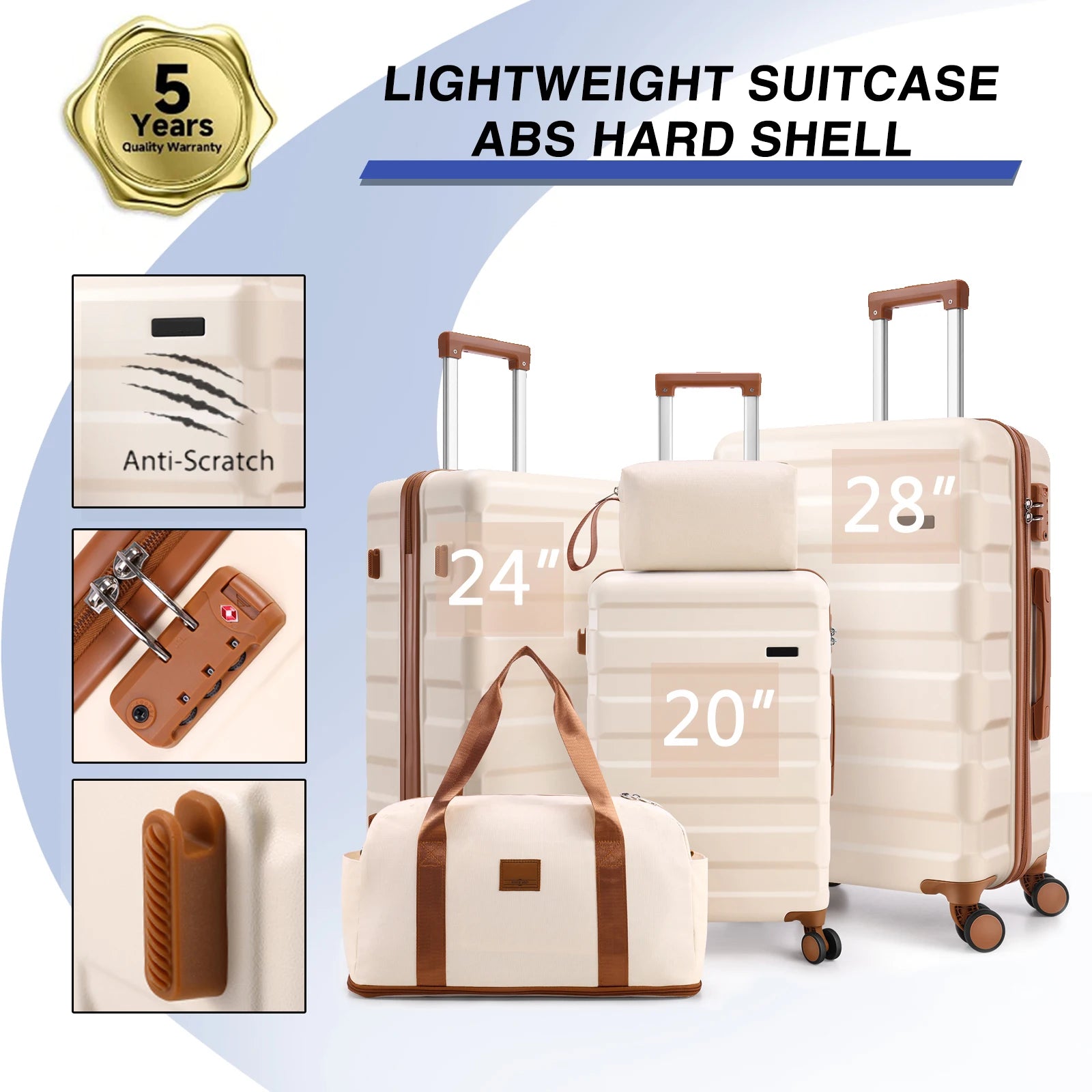 3/5pcs 20/24/28" Luggage Set w/Toiletry Bag & Duffel Bag