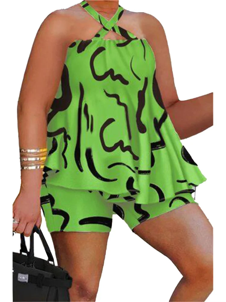 Women's Sleeveless Beach Printed Short Sets