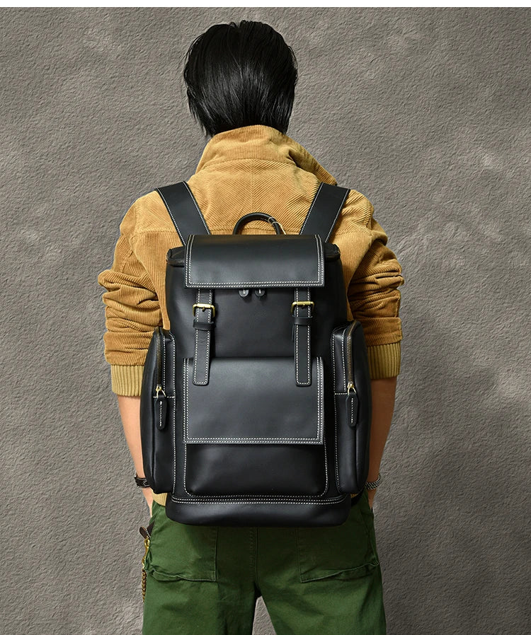 Vintage Crazy Horse Genuine Leather Hiking Backpack