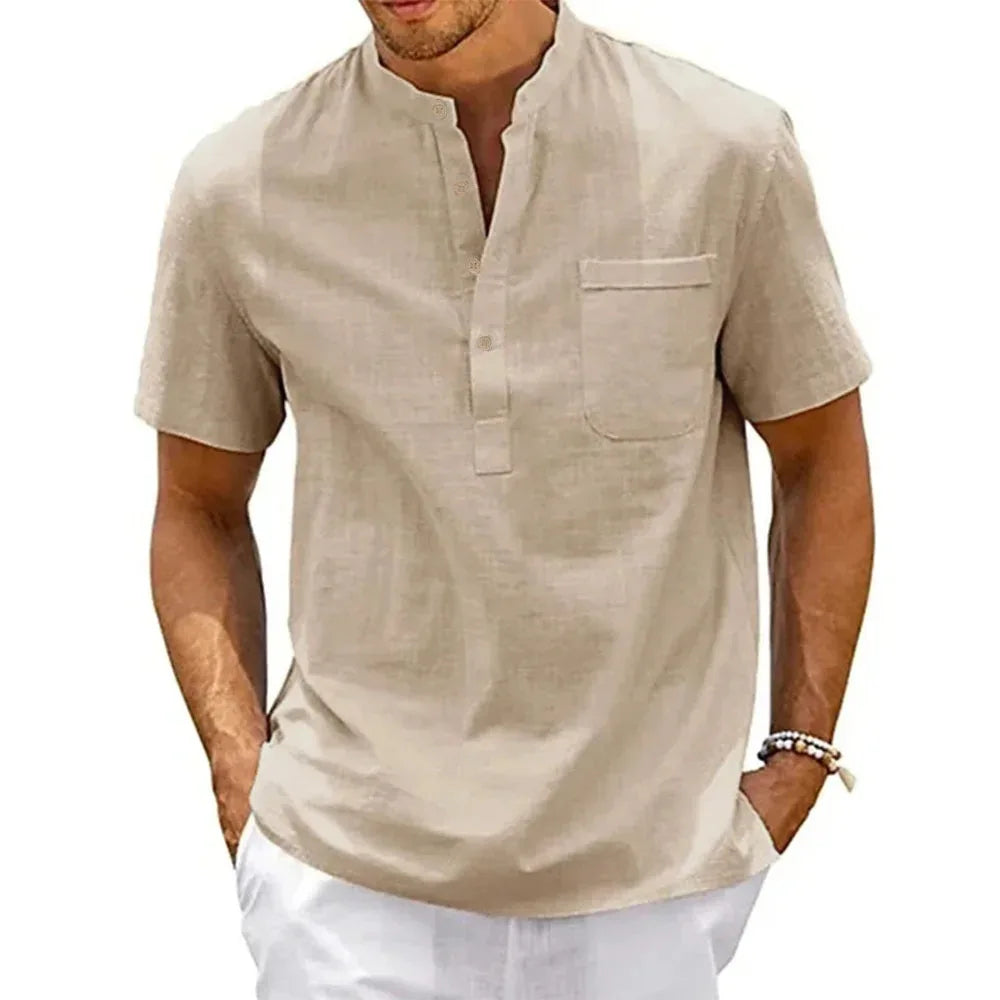Men's Cotton Linen T-Shirt w/Pocket