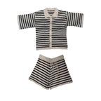 Women's Striped Color Patchwork Knitted Shorts Set