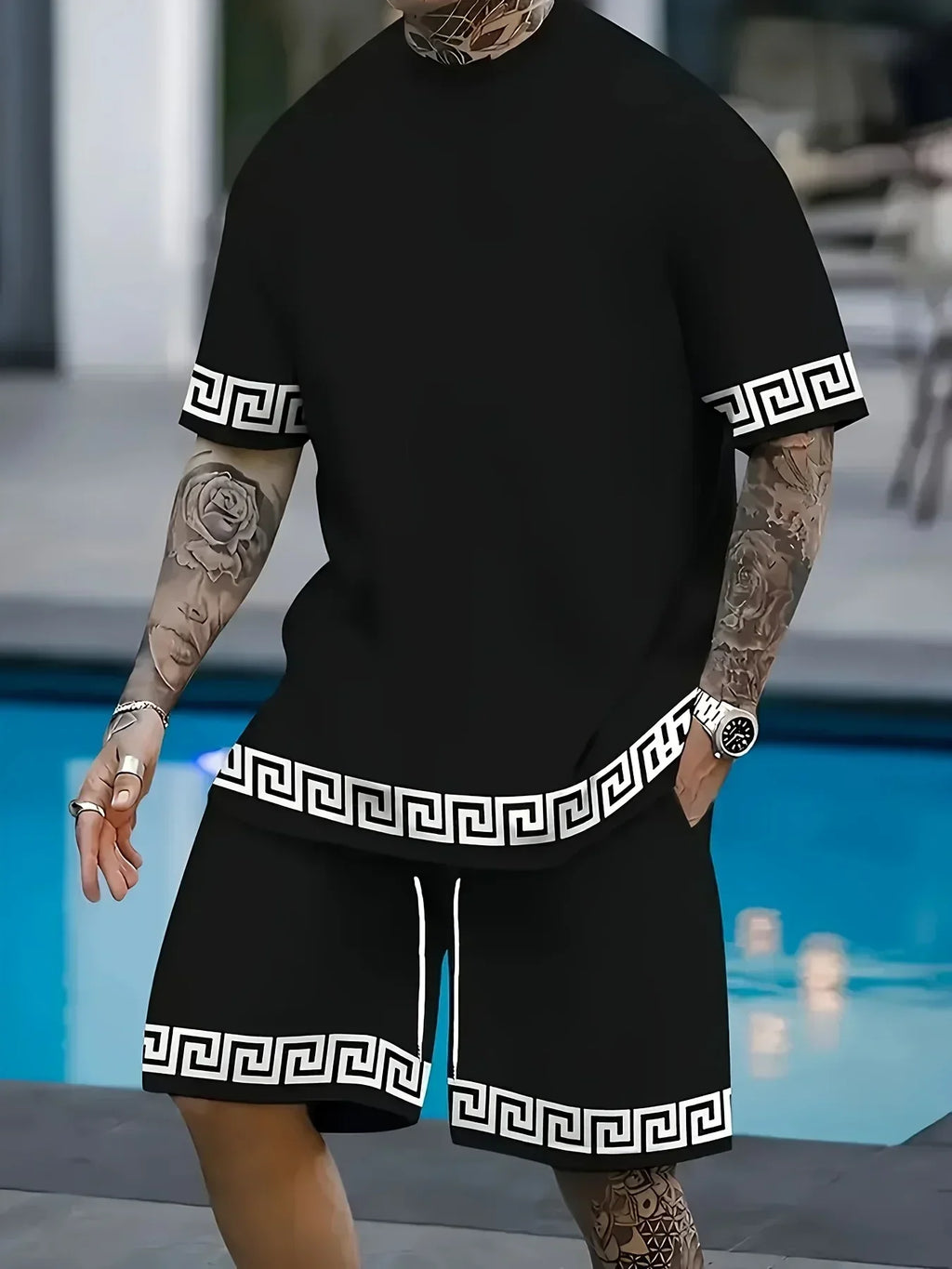 Men's 3D Printed Polyester Shorts Set