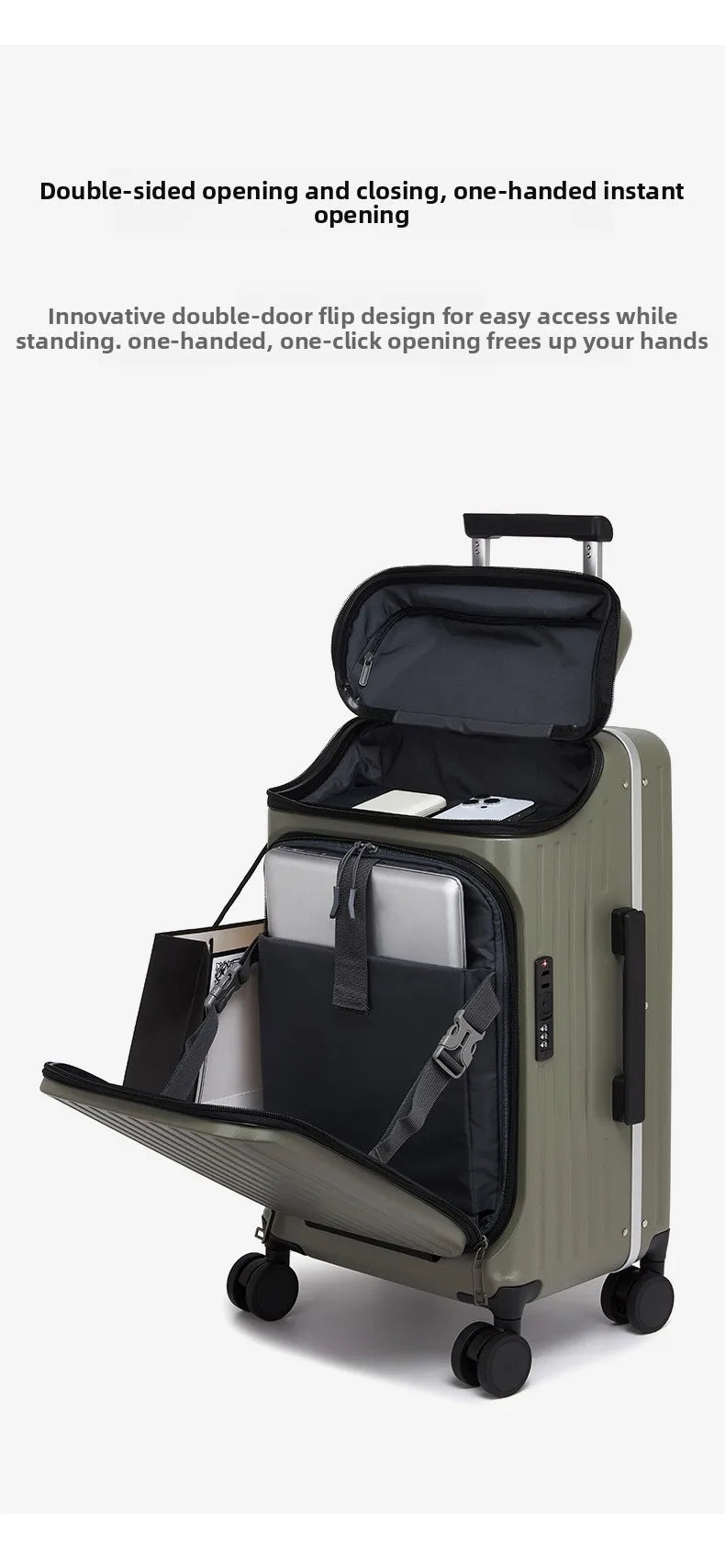 20" Multifunctional Front Opening Carry-on Luggage