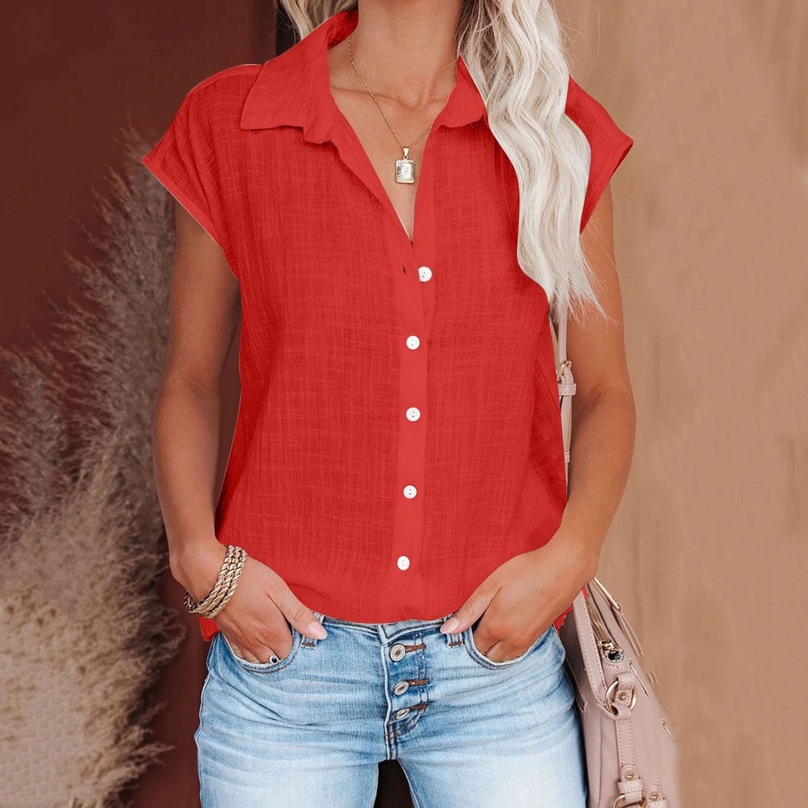 Women's Summer Solid Cotton Linen Shirt
