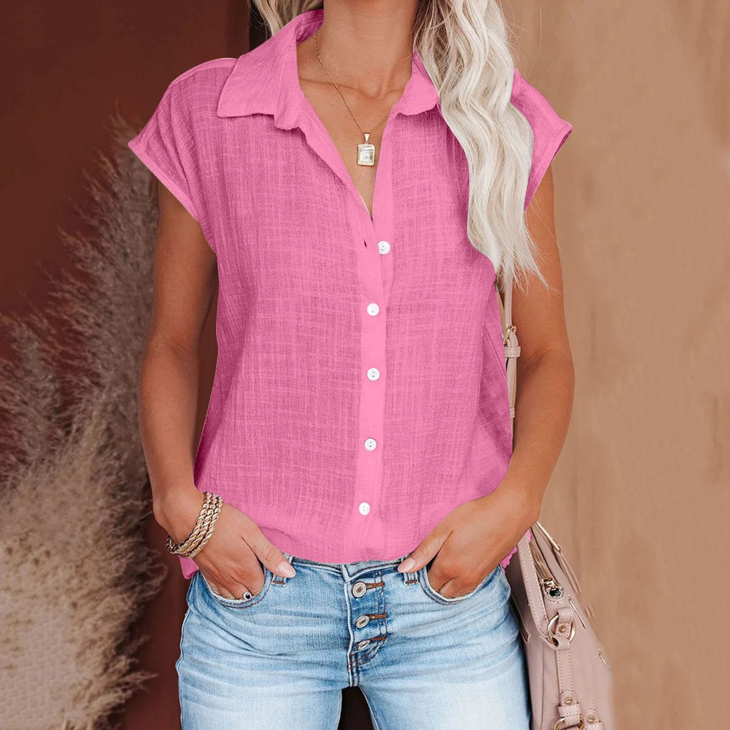 Women's Summer Solid Cotton Linen Shirt