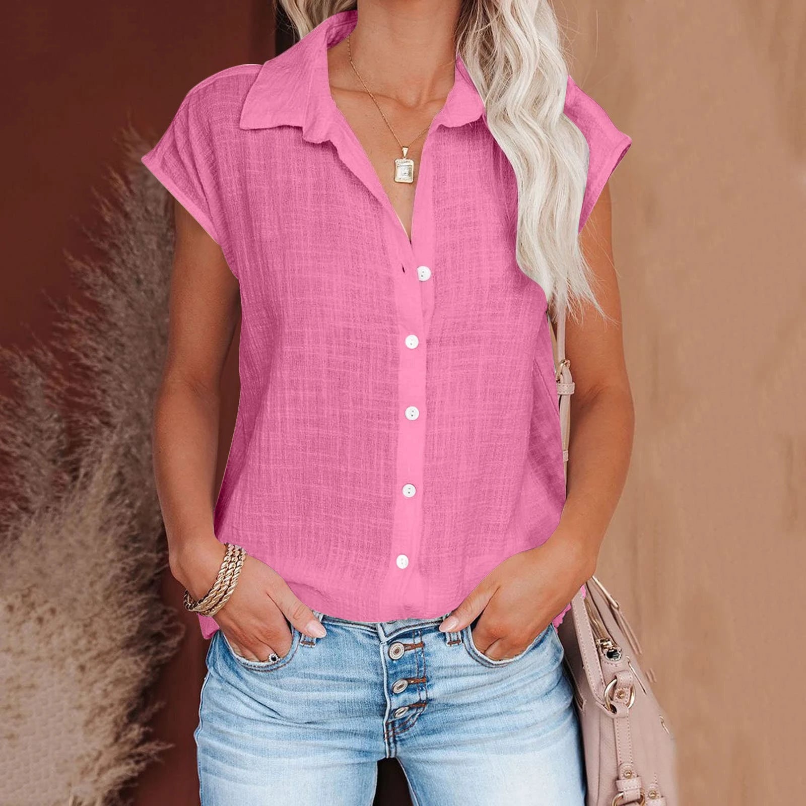 Women's Summer Solid Cotton Linen Shirt
