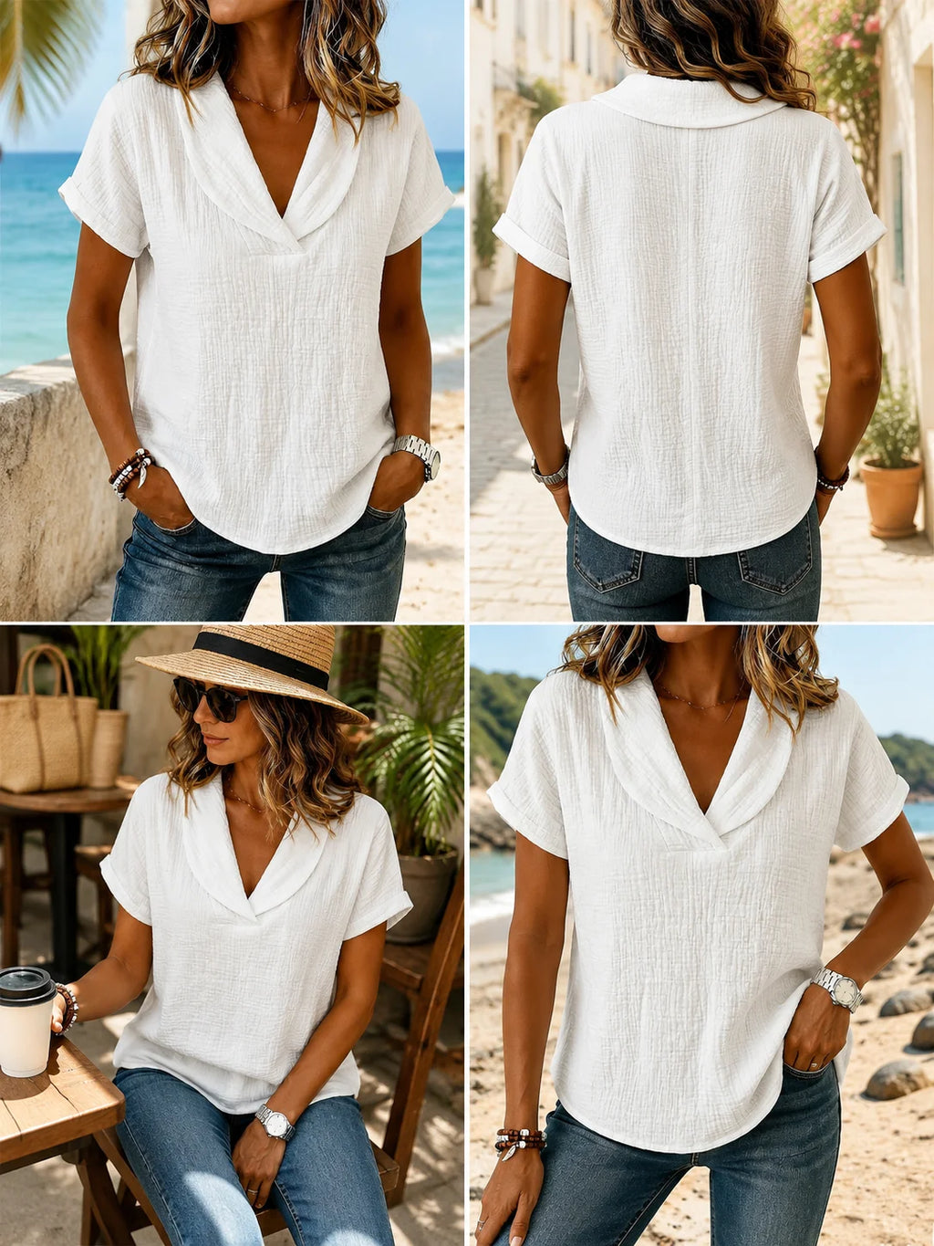 Women's Breathable Crinkle Cotton Linen Blouse