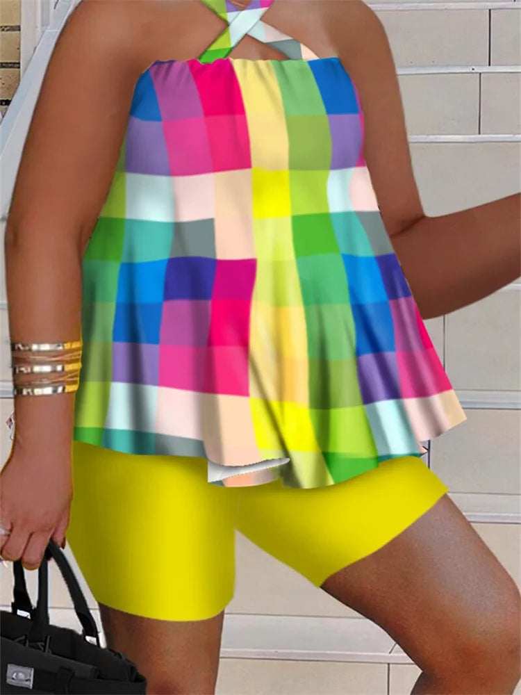 Women's Sleeveless Beach Printed Short Sets