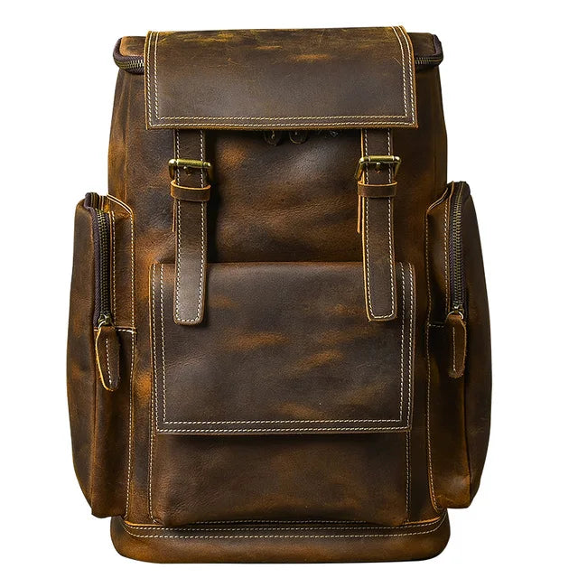 Vintage Crazy Horse Genuine Leather Hiking Backpack