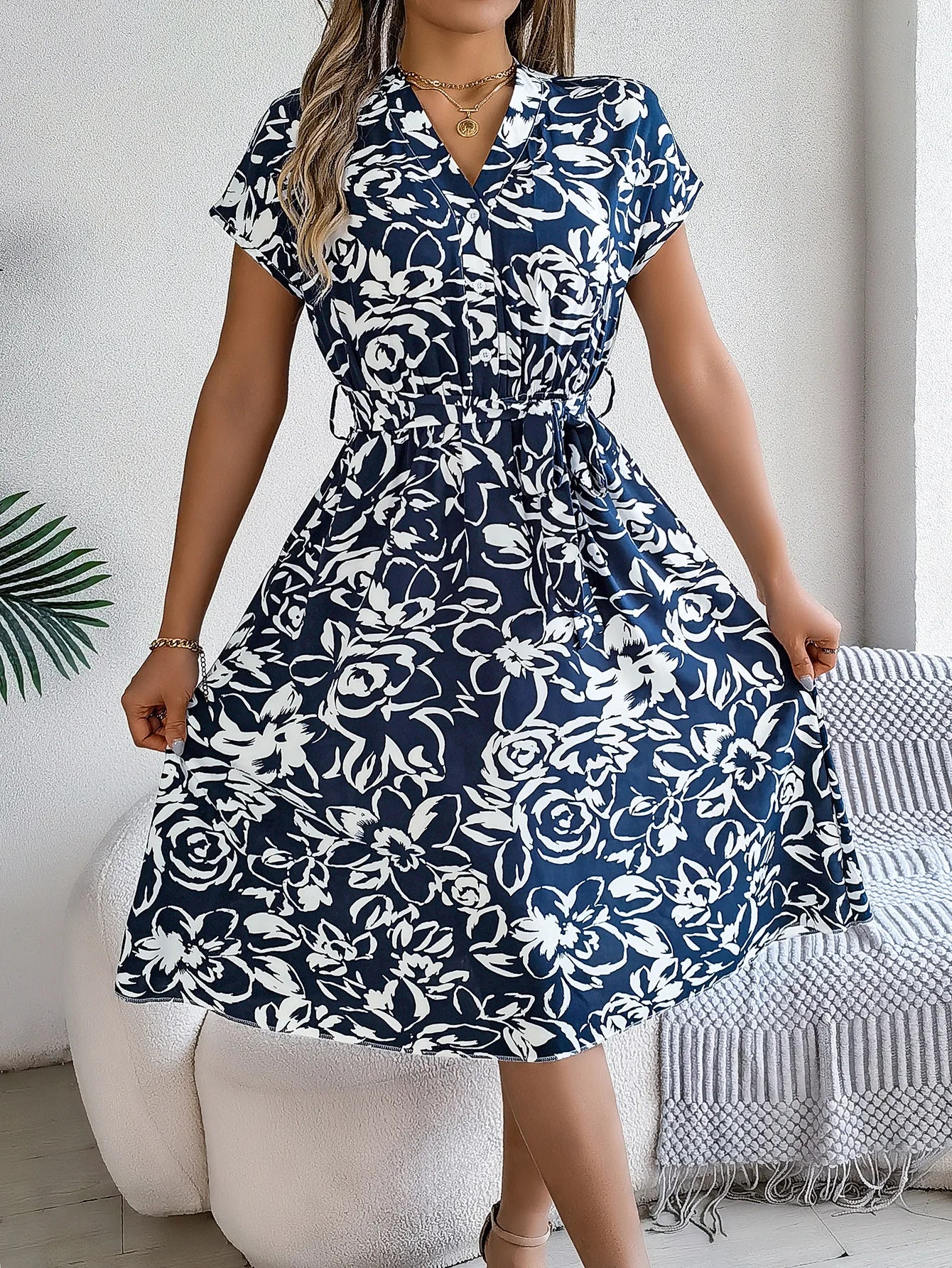 Women's VigoCasey Elegant Flower Print Short Dress