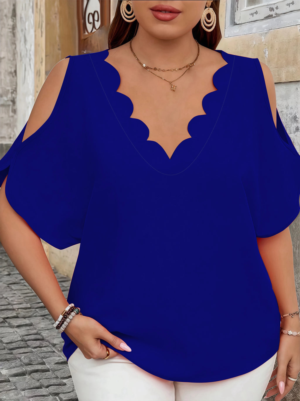 Women's Elegant Off-Shoulder Wave V-Neck T-Shirt