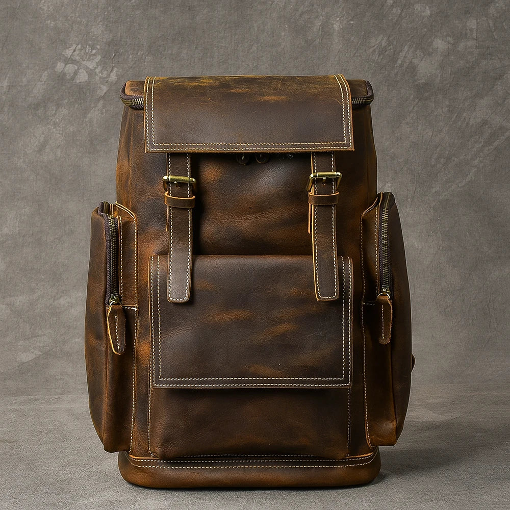 Vintage Crazy Horse Genuine Leather Hiking Backpack
