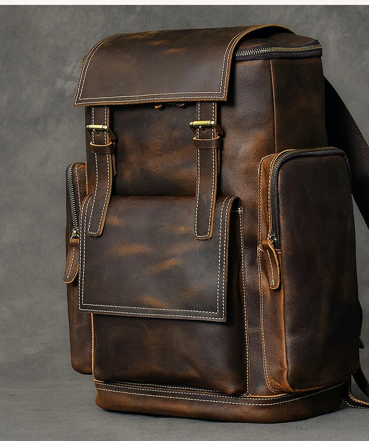 Vintage Crazy Horse Genuine Leather Hiking Backpack