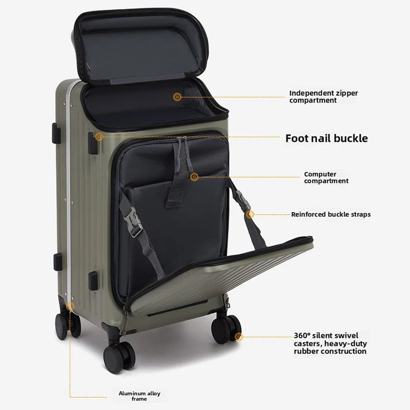 20" Multifunctional Front Opening Carry-on Luggage