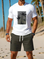 Men's Short Sleeve Palm Tree Print Shorts Set