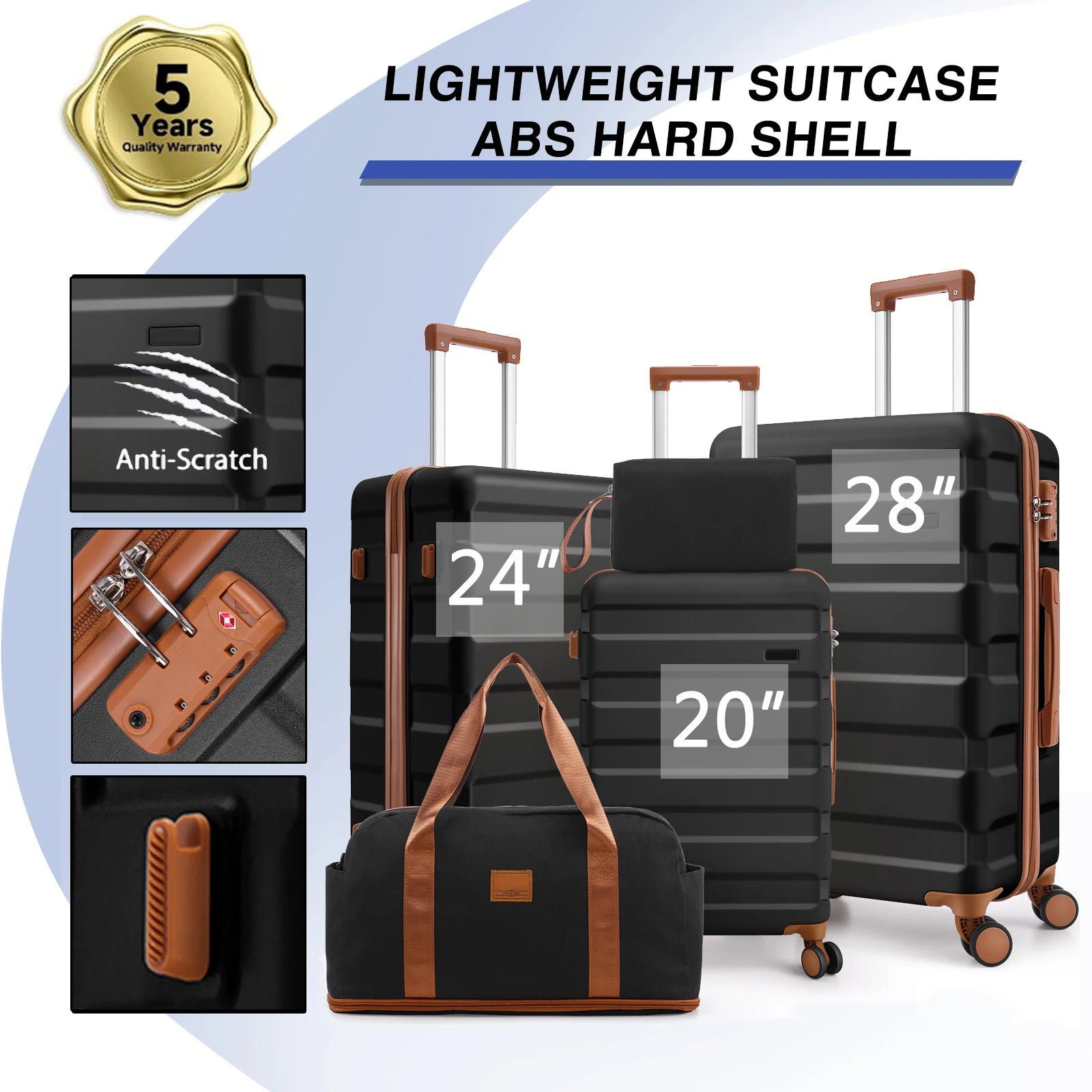 3/5pcs 20/24/28" Luggage Set w/Toiletry Bag & Duffel Bag