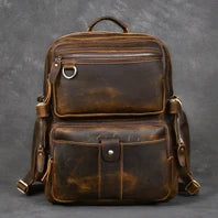 Vintage Crazy Horse Genuine Leather Hiking Backpack